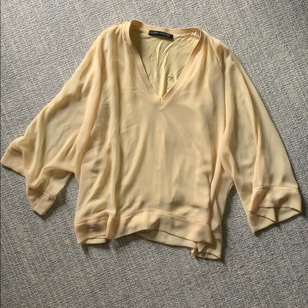 Zara v-neck yellow flowy top